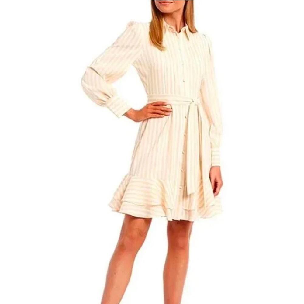Alex Marie Size 16 Dress Jesse Button Up Shirt Long Sleeve Striped Cream Tiered